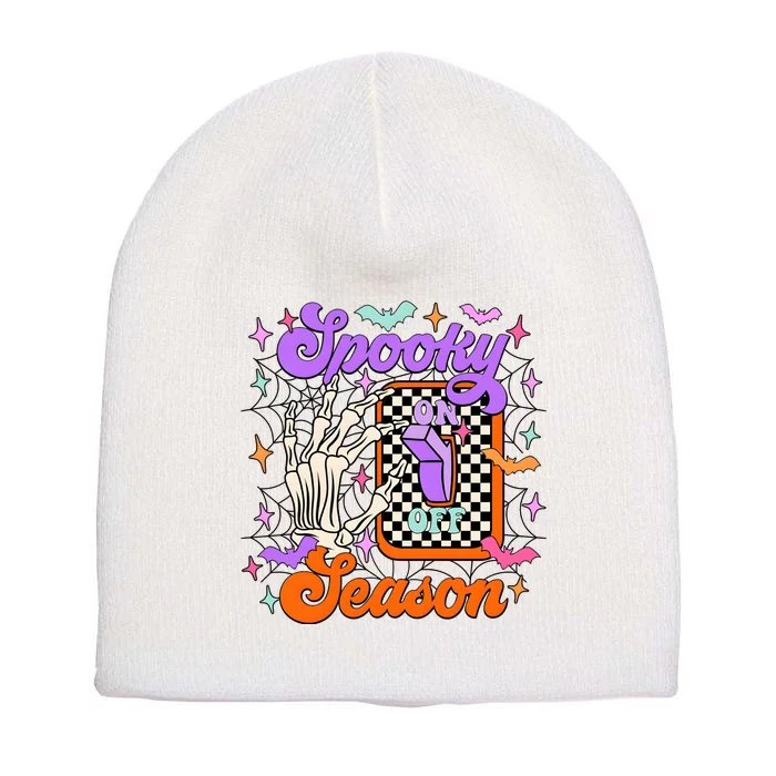 Spooky Season On Skeleton Hand Halloween Pumpkin Short Acrylic Beanie