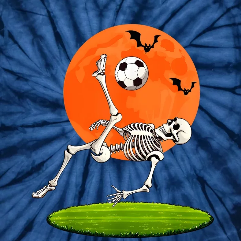 Soccer Skeleton Overhead Kick Soccer Player Halloween Moon Tie-Dye T-Shirt