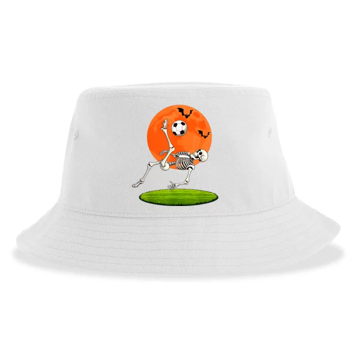 Soccer Skeleton Overhead Kick Soccer Player Halloween Moon Sustainable Bucket Hat