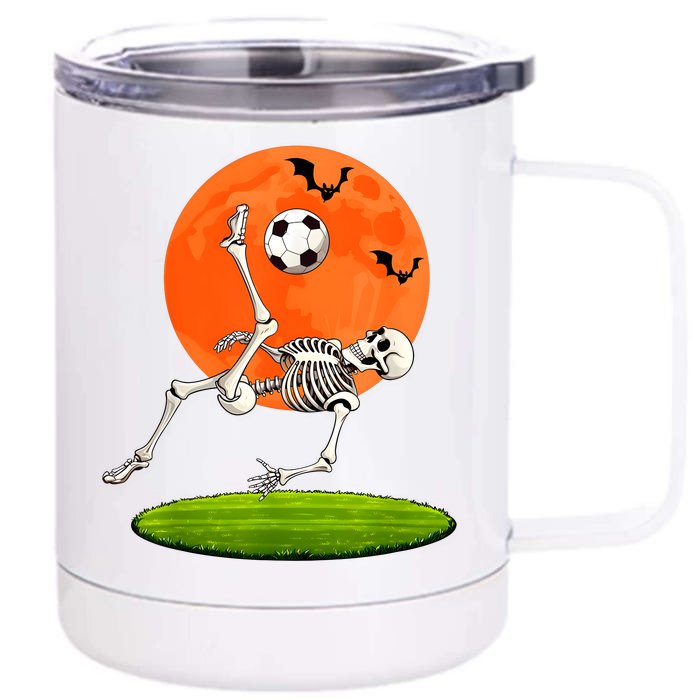 Soccer Skeleton Overhead Kick Soccer Player Halloween Moon Front & Back 12oz Stainless Steel Tumbler Cup