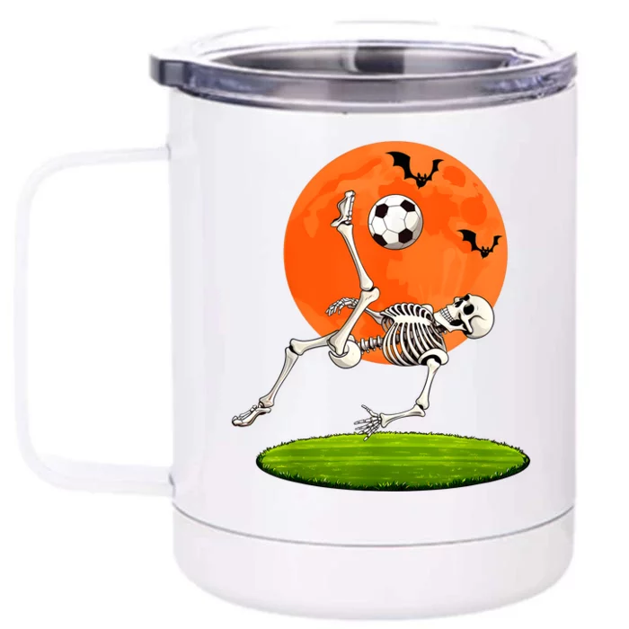 Soccer Skeleton Overhead Kick Soccer Player Halloween Moon Front & Back 12oz Stainless Steel Tumbler Cup