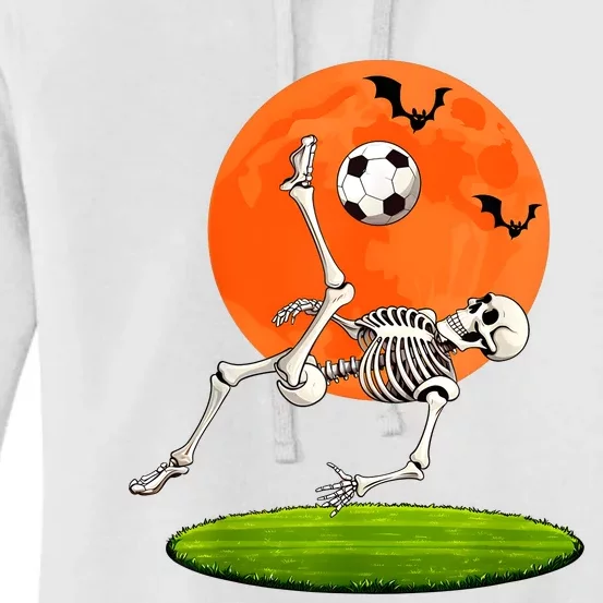 Soccer Skeleton Overhead Kick Soccer Player Halloween Moon Women's Pullover Hoodie