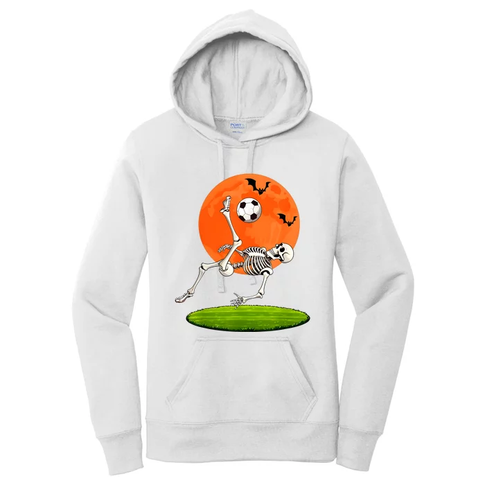 Soccer Skeleton Overhead Kick Soccer Player Halloween Moon Women's Pullover Hoodie