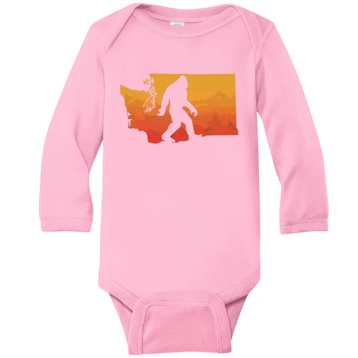 Squatchington State Of Washington Bigfoot Believer Graphic Baby Long Sleeve Bodysuit