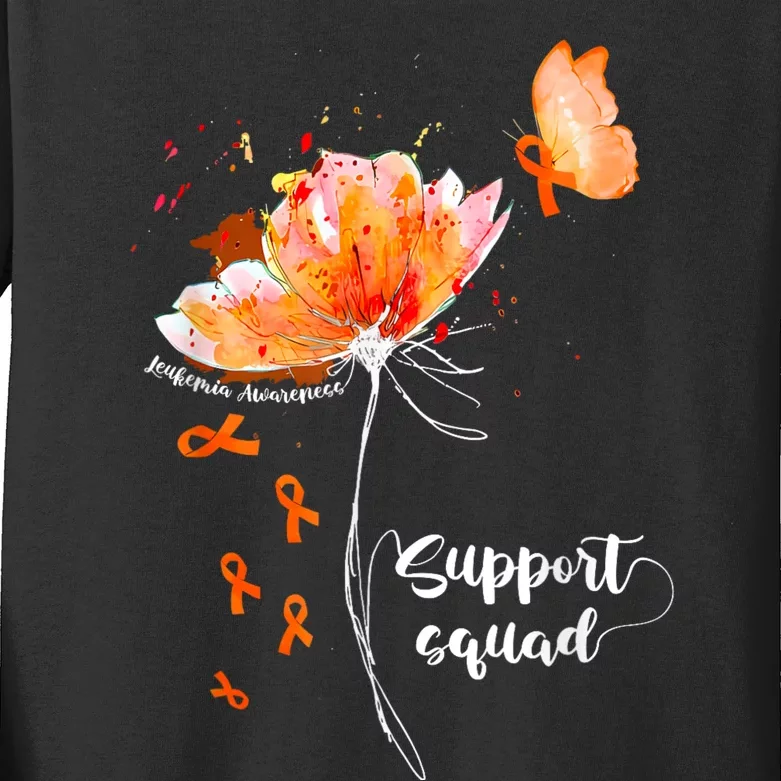 Support Squad Orange Ribbon Leukemia Blood Cancer Awareness Kids Long Sleeve Shirt