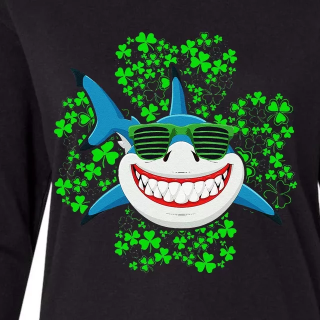 Shark St Patricks Day Shamrock Shark Wearing Green Glasses Womens Cotton Relaxed Long Sleeve T-Shirt