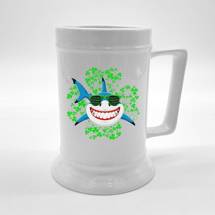 Shark St Patricks Day Shamrock Shark Wearing Green Glasses Front & Back Beer Stein