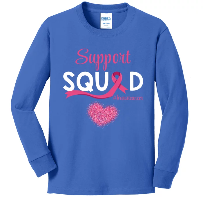 Support Squad Pink Ribbon Supporting Breast Cancer Warriors Great Gift Kids Long Sleeve Shirt