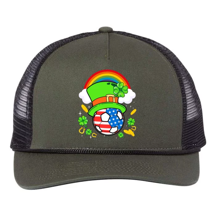 Soccer St Patricks Day Usa Flag Rainbow Shamrock Clover Gift Retro Rope Trucker Hat Cap