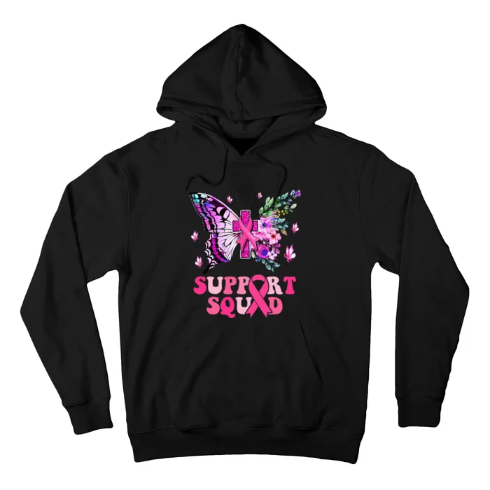 Support Squad Pink Ribbon Butterfly Breast Cancer Awareness Hoodie