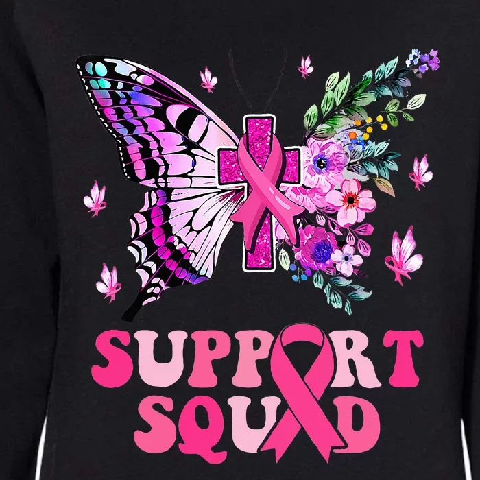 Support Squad Pink Ribbon Butterfly Breast Cancer Awareness Womens California Wash Sweatshirt