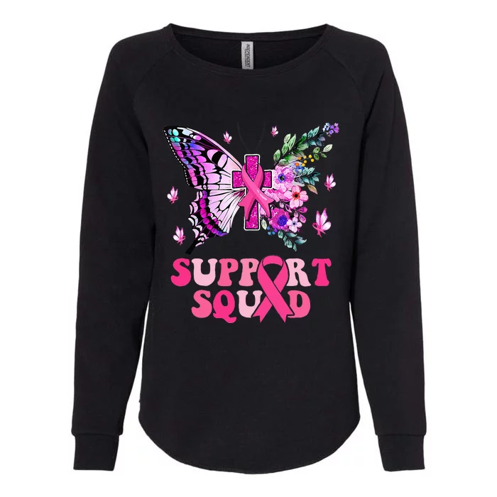 Support Squad Pink Ribbon Butterfly Breast Cancer Awareness Womens California Wash Sweatshirt