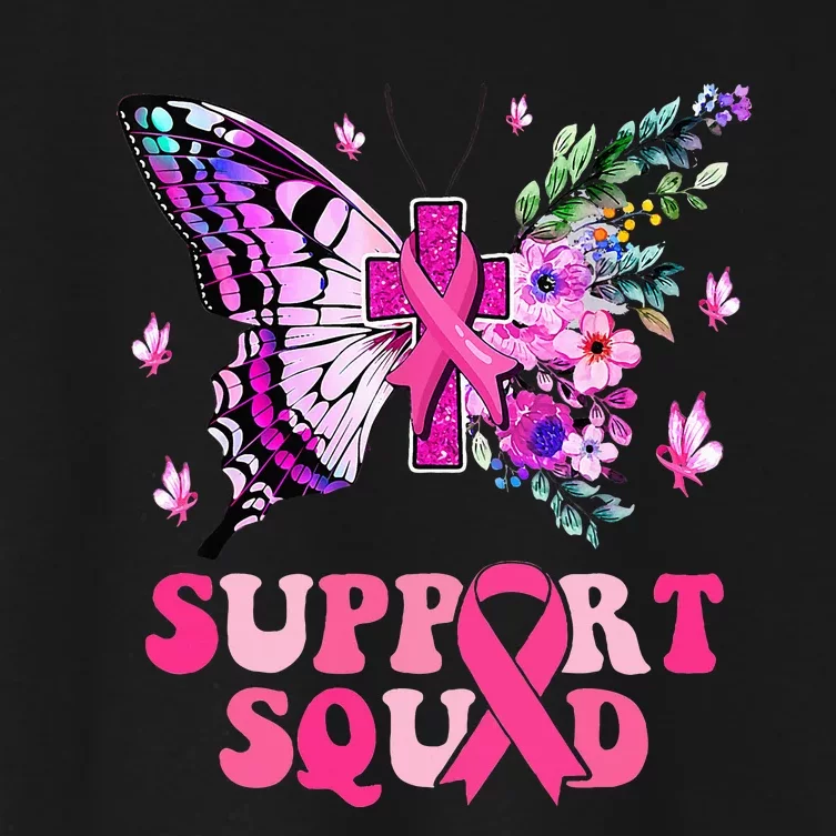 Support Squad Pink Ribbon Butterfly Breast Cancer Awareness Women's Crop Top Tee