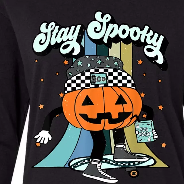 Stay Spooky Pumpkin Skateboard Funny Boy Halloween Gift Womens Cotton Relaxed Long Sleeve T-Shirt