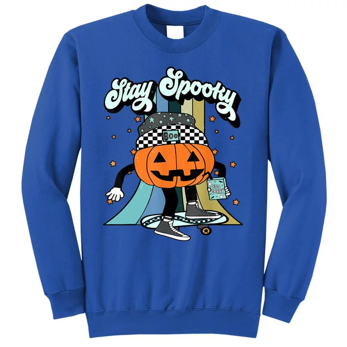 Stay Spooky Pumpkin Skateboard Funny Boy Halloween Gift Tall Sweatshirt