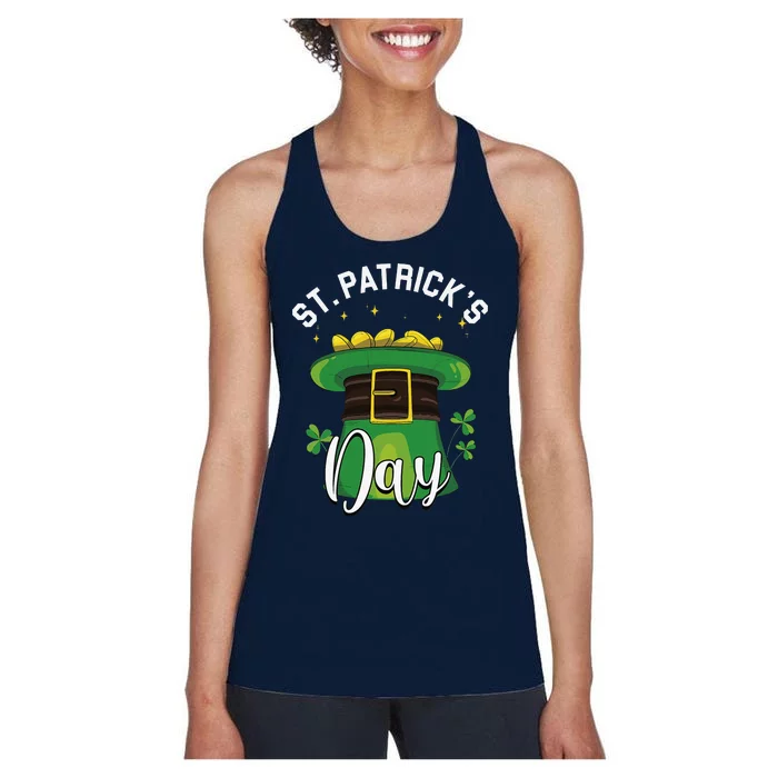 Saint St Patrick's Day Rainbow Elf Leprechaun Pot Of Gold Women's Racerback Tank