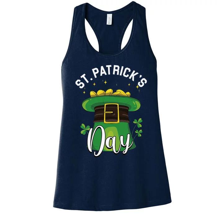 Saint St Patrick's Day Rainbow Elf Leprechaun Pot Of Gold Women's Racerback Tank