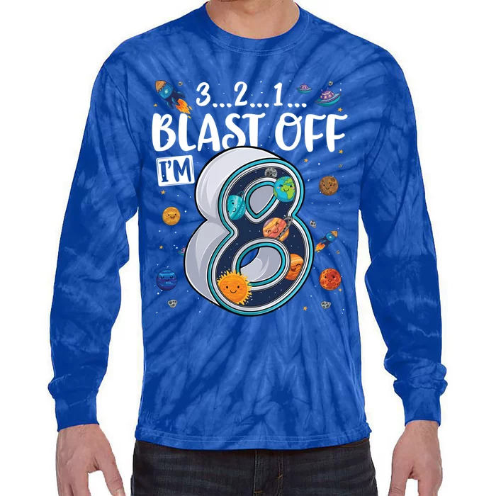 Solar System Planets Eight 8 Years Old 8th Birthday Gift Tie-Dye Long Sleeve Shirt