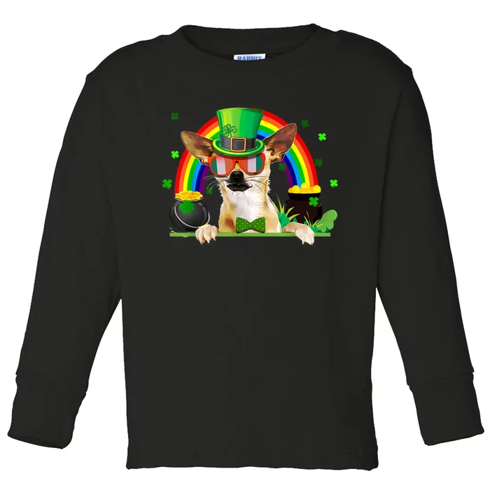 Shamrock St. Patrick's Day Chihuahua Leprechaun Hat Funny Toddler Long Sleeve Shirt