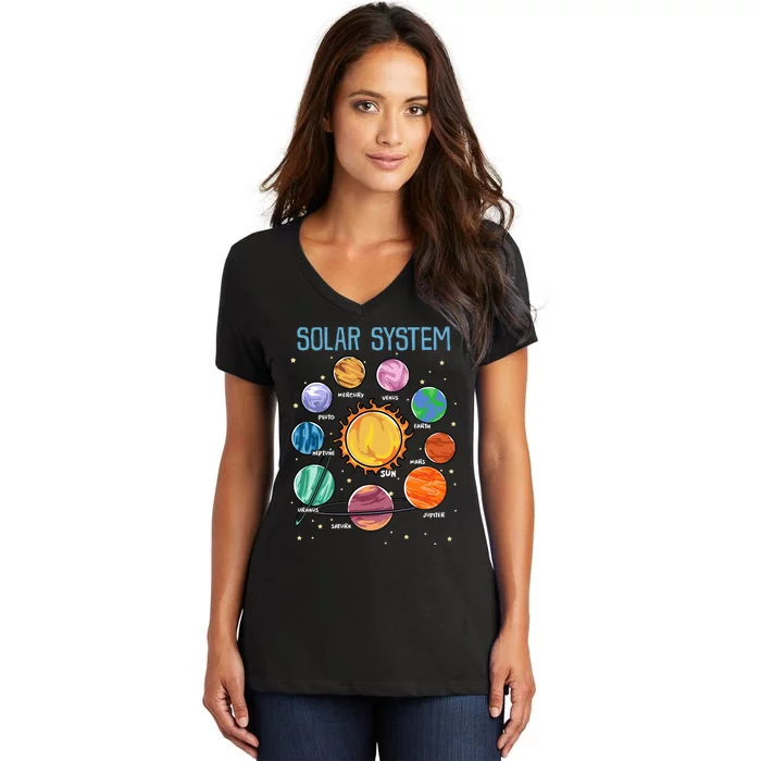 Solar System Planets Science Space STEM Kids Women's V-Neck T-Shirt