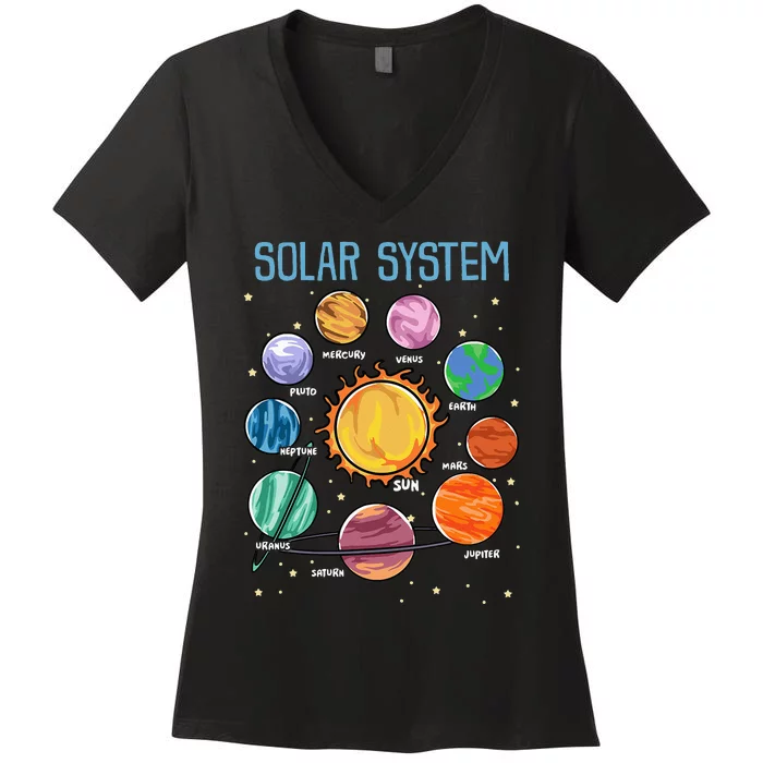 Solar System Planets Science Space STEM Kids Women's V-Neck T-Shirt