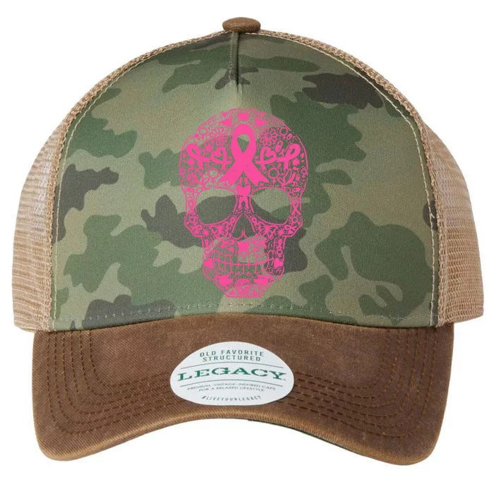 Sugar Skull Pink Ribbon Calavera Breast Cancer Awareness Legacy Tie Dye Trucker Hat