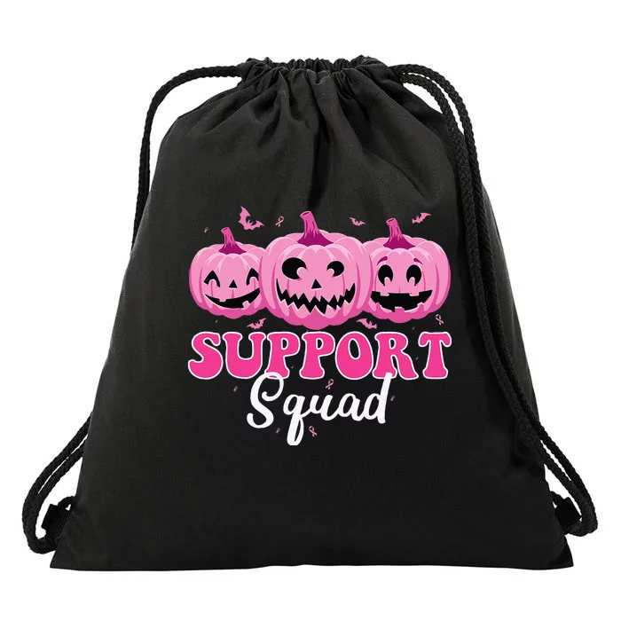 Support Squad Pumpkin Halloween Breast Cancer Awareness Drawstring Bag