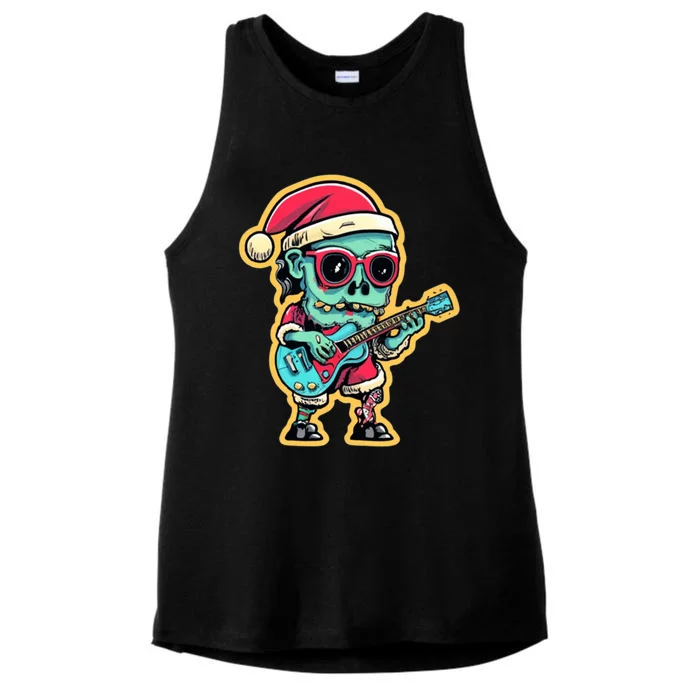 Santa Skeleton Play Guitar Guy Rocker Gift Ladies Tri-Blend Wicking Tank