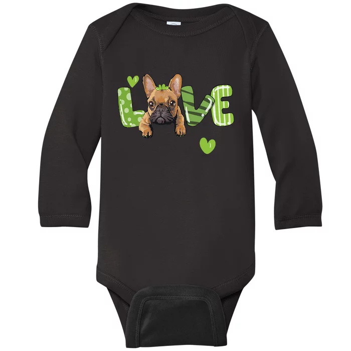 Saint St. Patrick's Day Gift French Bulldog Frenchie Lovers Baby Long Sleeve Bodysuit