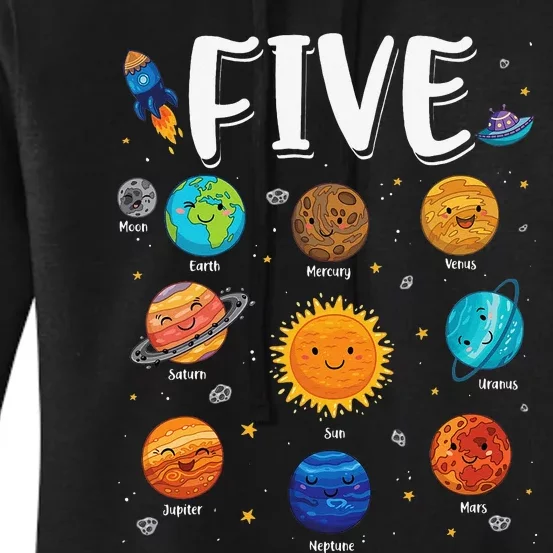 Solar System Planets Five 5 Years Old 5th Birthday Women's Pullover Hoodie