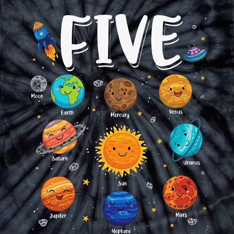 Solar System Planets Five 5 Years Old 5th Birthday Tie-Dye T-Shirt