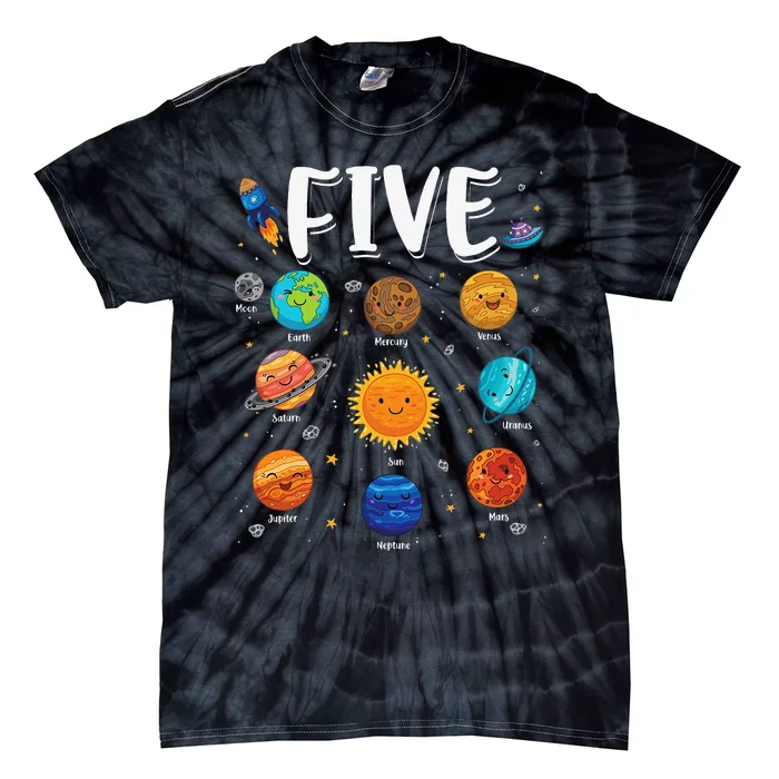 Solar System Planets Five 5 Years Old 5th Birthday Tie-Dye T-Shirt