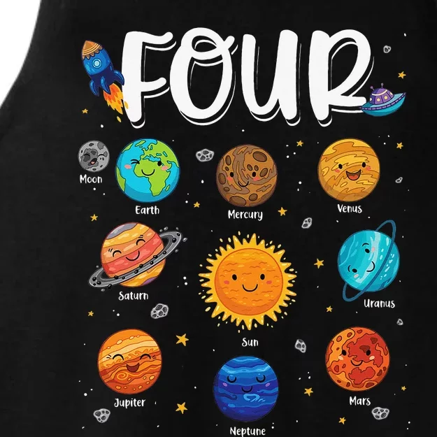 Solar System Planets Four 4 Years Old 4th Birthday Ladies Tri-Blend Wicking Tank