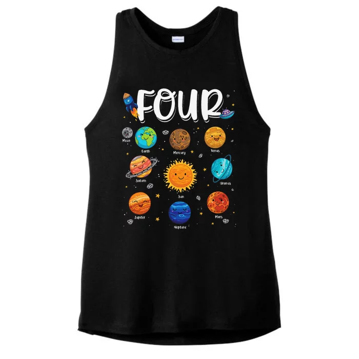 Solar System Planets Four 4 Years Old 4th Birthday Ladies Tri-Blend Wicking Tank