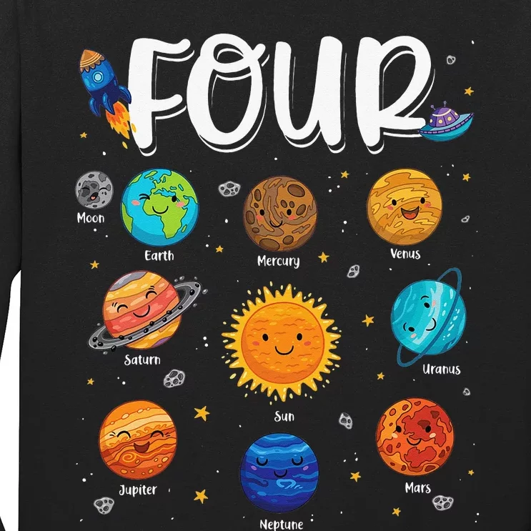 Solar System Planets Four 4 Years Old 4th Birthday Long Sleeve Shirt