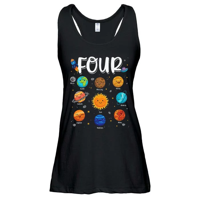 Solar System Planets Four 4 Years Old 4th Birthday Ladies Essential Flowy Tank