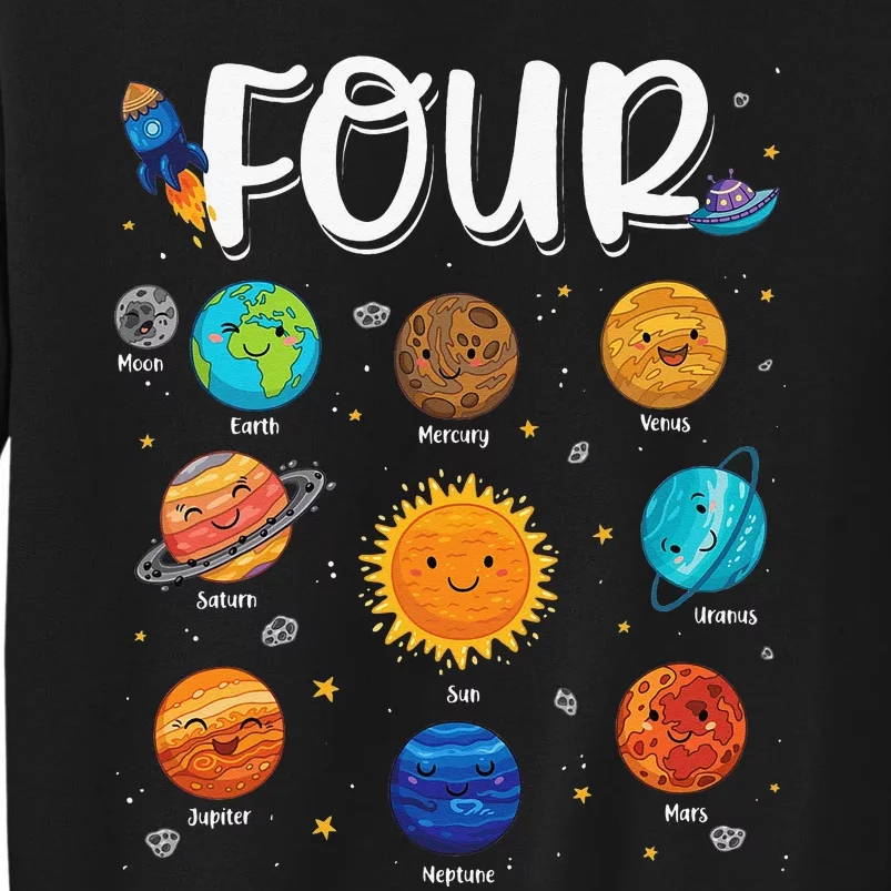 Solar System Planets Four 4 Years Old 4th Birthday Tall Sweatshirt