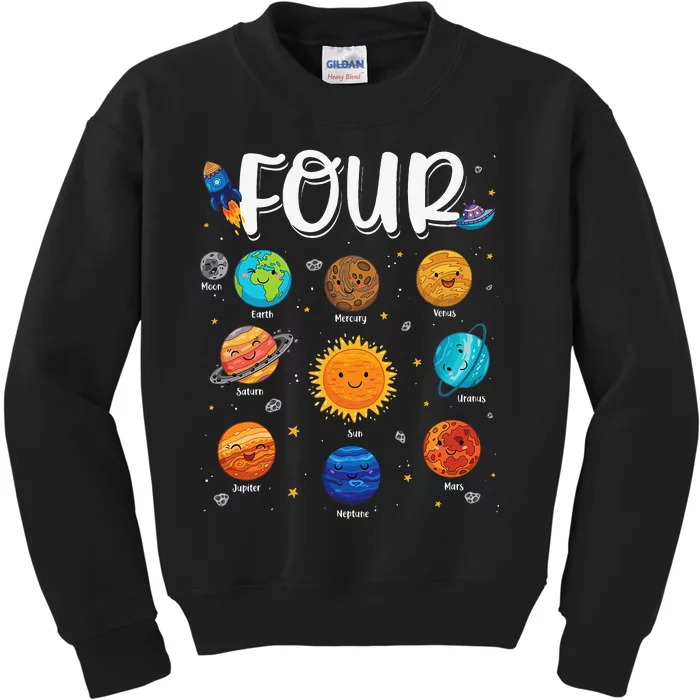 Solar System Planets Four 4 Years Old 4th Birthday Kids Sweatshirt