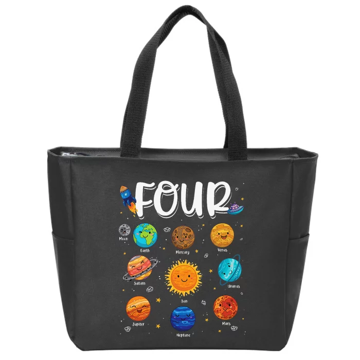 Solar System Planets Four 4 Years Old 4th Birthday Zip Tote Bag