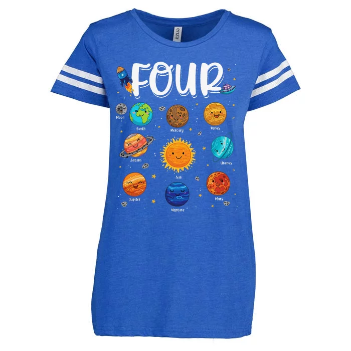 Solar System Planets Four 4 Years Old 4th Birthday Enza Ladies Jersey Football T-Shirt