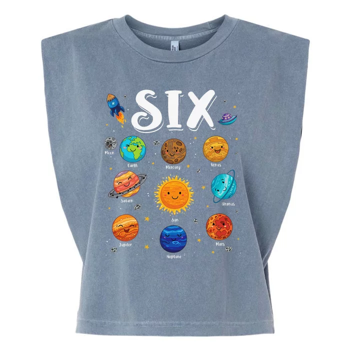 Solar System Planets Six 6 Years Old 6th Birthday Garment-Dyed Women's Muscle Tee