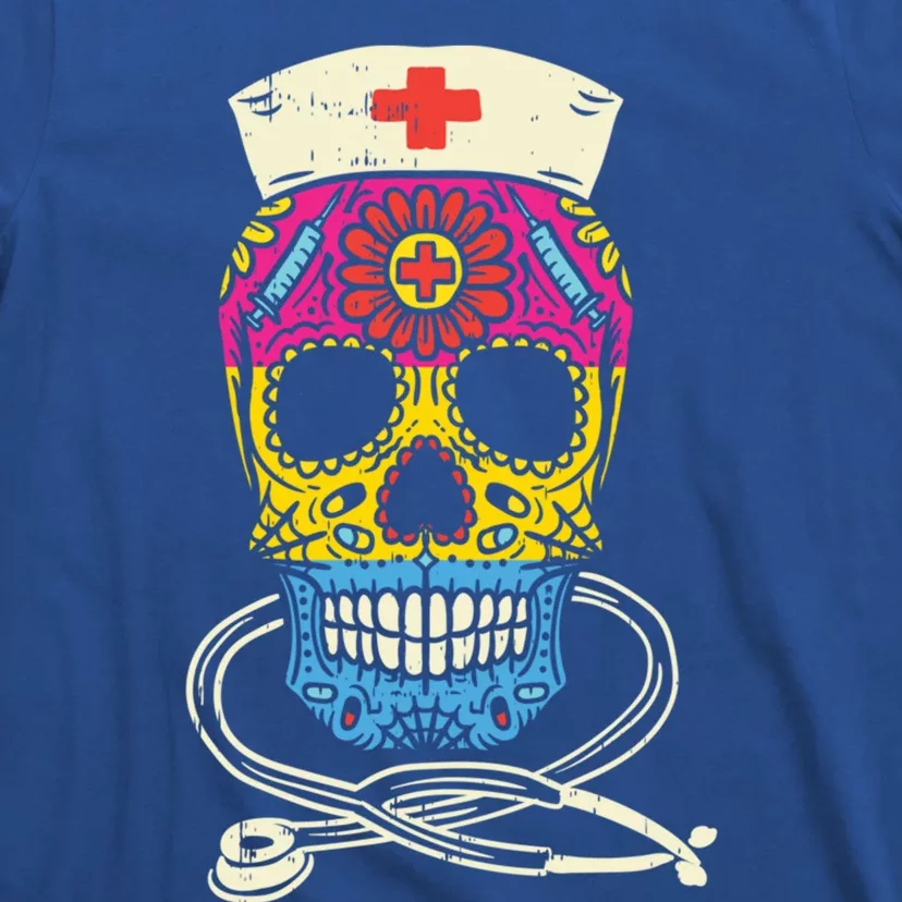 Sugar Skull Pansexual Nurse Mexican Pan Pride Flag Lgbt Gift T-Shirt