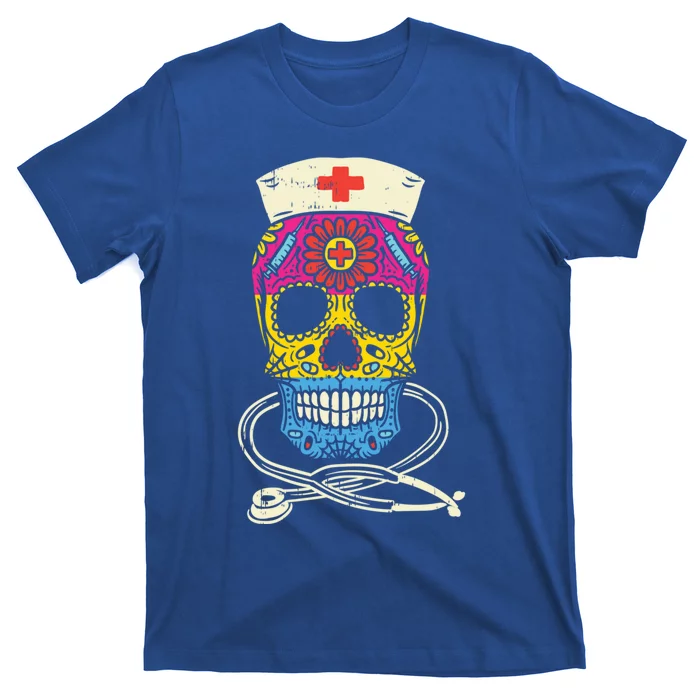 Sugar Skull Pansexual Nurse Mexican Pan Pride Flag Lgbt Gift T-Shirt