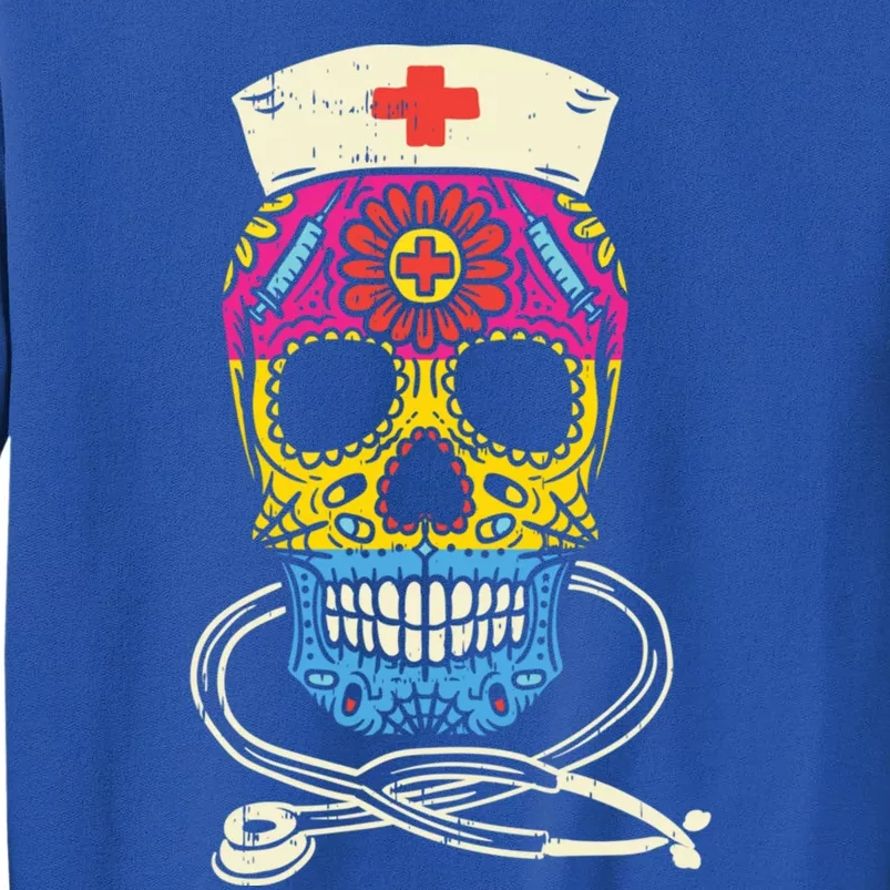 Sugar Skull Pansexual Nurse Mexican Pan Pride Flag Lgbt Gift Tall Sweatshirt