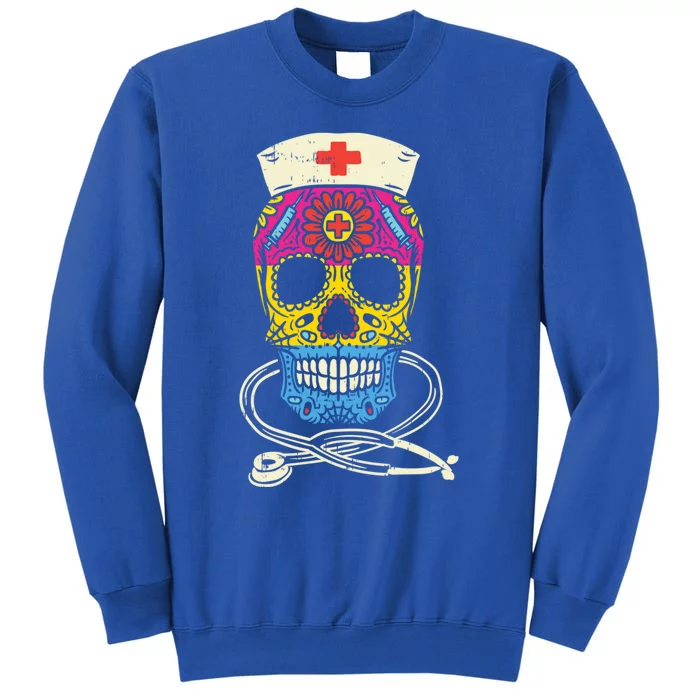 Sugar Skull Pansexual Nurse Mexican Pan Pride Flag Lgbt Gift Tall Sweatshirt