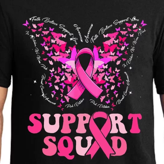 Support Squad Pink Ribbon Butterfly Breast Cancer Awareness Pajama Set