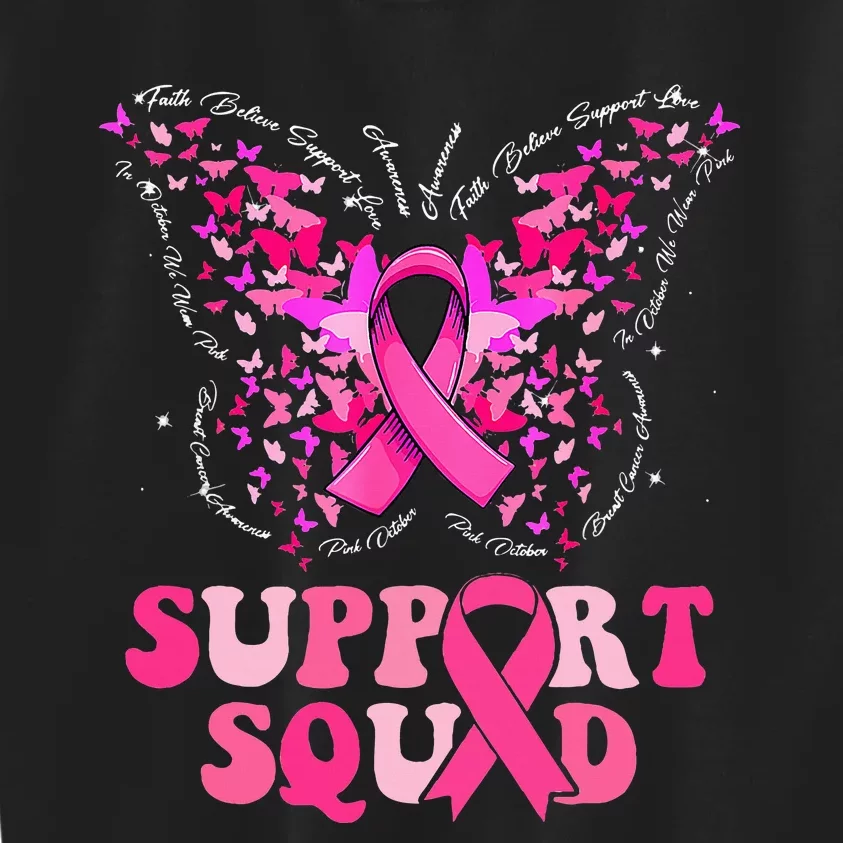 Support Squad Pink Ribbon Butterfly Breast Cancer Awareness Kids Sweatshirt