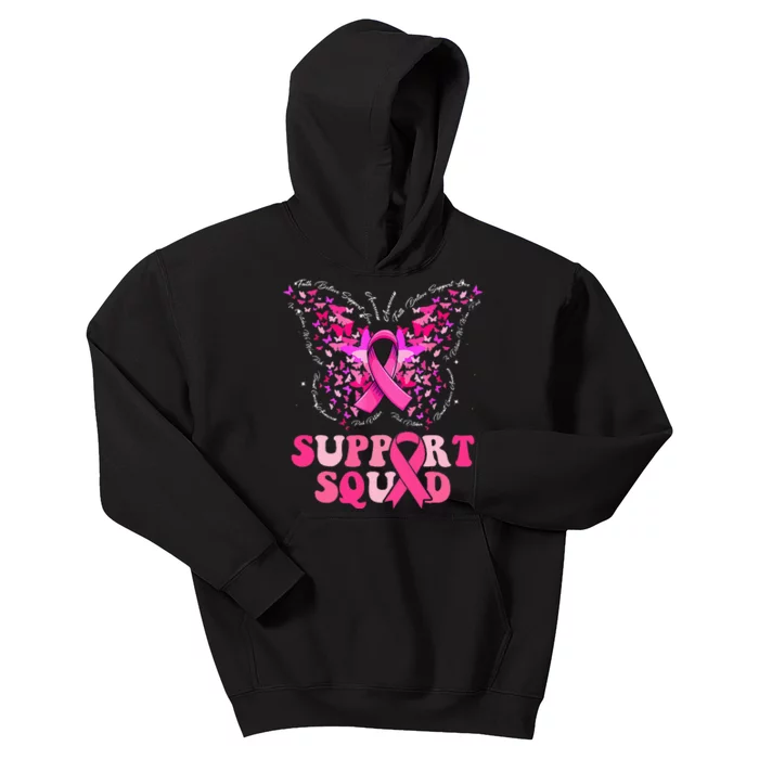 Support Squad Pink Ribbon Butterfly Breast Cancer Awareness Kids Hoodie