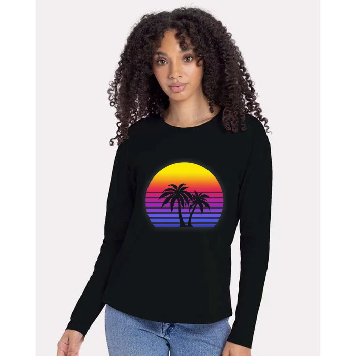 Synthwave Sun Palm Trees Womens Cotton Relaxed Long Sleeve T-Shirt