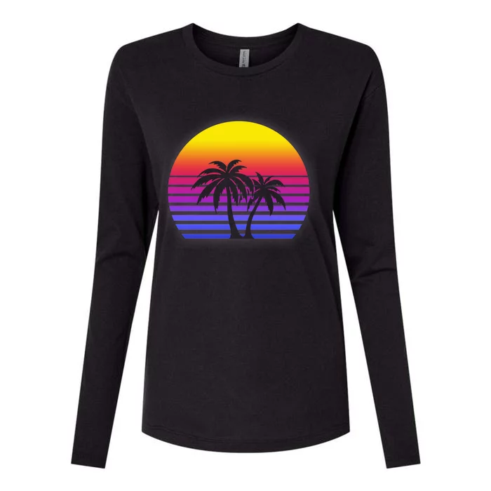 Synthwave Sun Palm Trees Womens Cotton Relaxed Long Sleeve T-Shirt